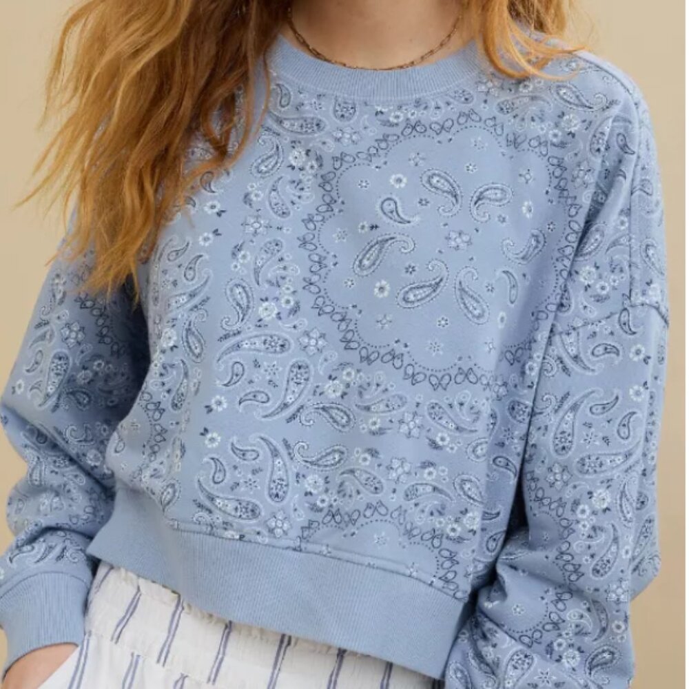 Aerie, Take it Easy Crew Sweatshirt, Monaco Blue (Paisley)